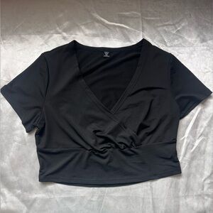 SHEIN Black Crop Wrap Blouse Short Sleeve